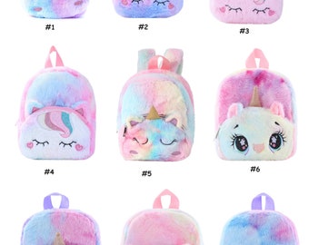 Personalisierte bestickte Einhorn-Tasche, personalisierte Name Kunstpelztasche, Schultasche für Kleinkinder personalisiert, gestickter Name Einhorn-Rucksack