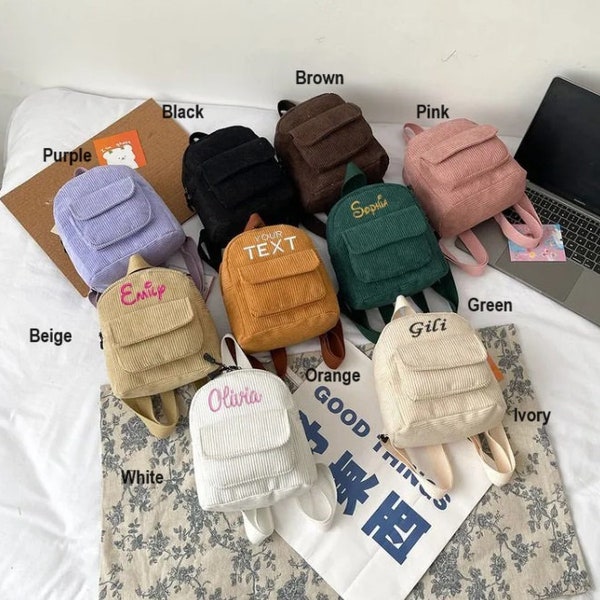 Personalized MINI embroidered backpack, mini backpack toddler, custom name backpack, embroidered backpack mini, Corduroy Backpack kids