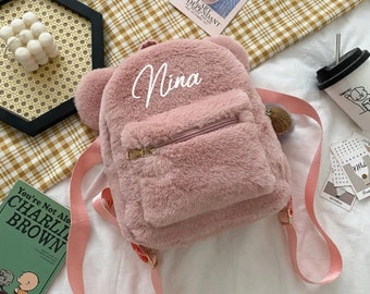 Personalized Faux Fur bag, personalized back pack for kids, custom name back pack, custom name bag, pre school back pack, pre school bag