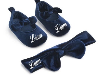 Personalisierte Neugeborenen Schuhe mit Headbang, personalisierte Neugeborenen Geschenk Set, Baby Schuhe, Neugeborene Schuh, personalisierte Baby Schuhe, Baby Stirnband mit Namen