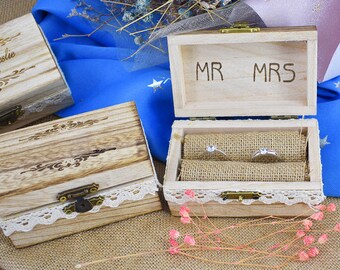 Boîte à alliances personnalisée | Boîte à bagues en bois | Boîte à bagues de fiançailles de mariage | Boîte à bagues en bois véritable | Boîte à bagues personnalisée rustique