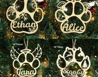 Custom cat paw Christmas ornaments, Personalized Christmas ornaments, custom pet name Christmas ornaments, Cat paw print ornaments