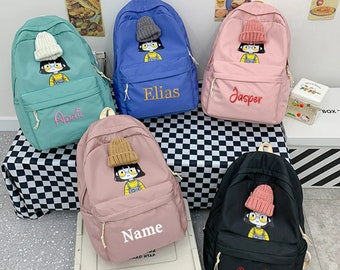 Personalized knitted hat girl backpack, custom name backpack, toddler backpack, kids bag personalized, custom school bag,preschool back pack