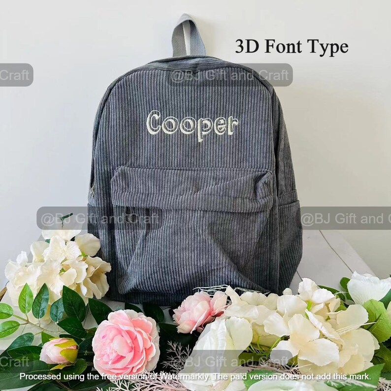 Personalized embroidered kids backpack, kids backpack personalized, custom name backpack, embroidered backpack adult, Corduroy Backpack kids image 7