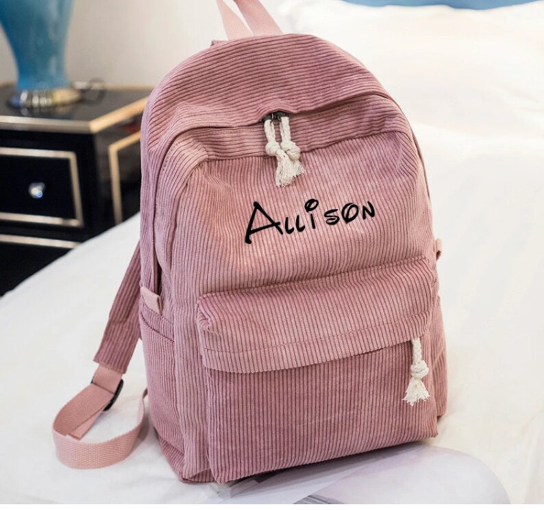 Personalized embroidered kids backpack, kids backpack personalized, custom name backpack, embroidered backpack adult, Corduroy Backpack kids image 1