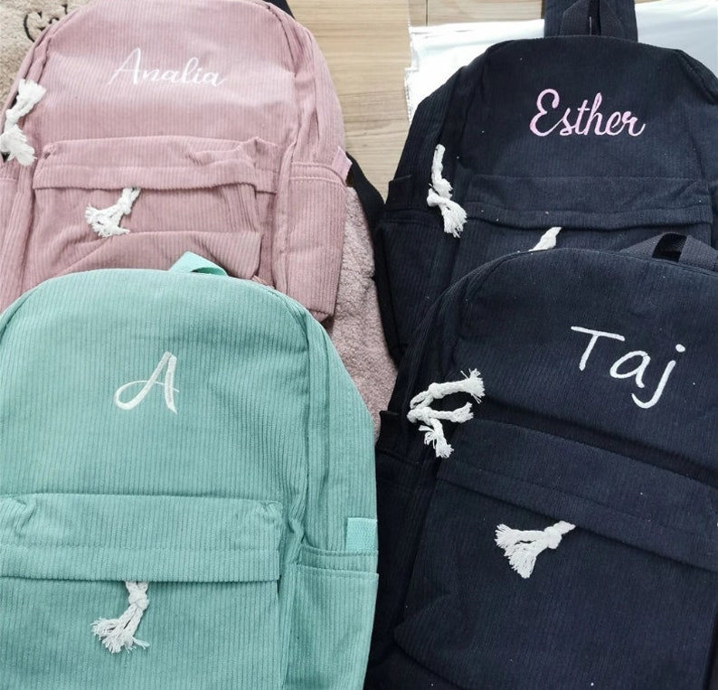 Personalized embroidered kids backpack, kids backpack personalized, custom name backpack, embroidered backpack adult, Corduroy Backpack kids image 2