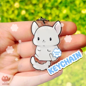 White Chinchilla Keychain – Cute Acrylic Rodent Gift by Woofendi