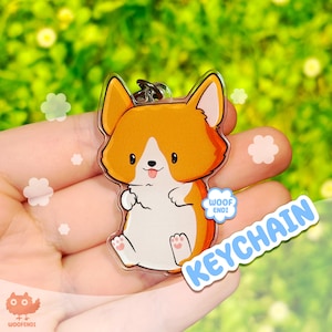 Red  Corgi Keychain – Cute Acrylic Dog Keyring Gift by Woofendi