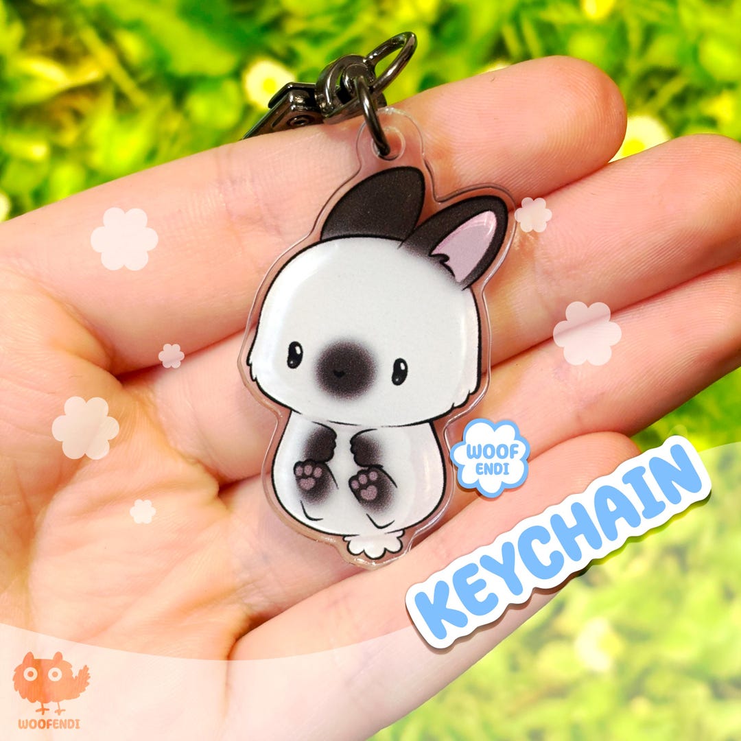 Himalayan Black Netherland Dwarf Bunny Keychain – Cute Acrylic Rabbit ...