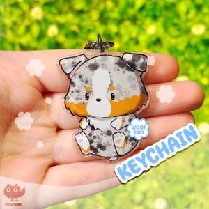 Merle Australian Shepherd Keychain – Cute Acrylic Dog Keyring Gift  – BY WOOFENDI