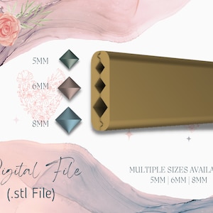 May include: Digital file of a 3D printable design for a decorative wall shelf with a rectangular shape and a geometric pattern. The shelf is available in three sizes: 5mm, 6mm, and 8mm.  The file is in STL format.