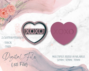 Heart XOXO Shape Clay Cutter • Fondant Cutter • Cookie Cutter | Digital STL File | Downloadable File For 3D Printing | 3 Sizes