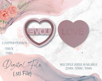 Heart Love Shape Clay Cutter • Fondant Cutter • Cookie Cutter | Digital STL File | Downloadable File For 3D Printing | 3 Sizes