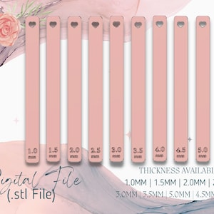 May include: A digital file for a heart-shaped cutout with different thickness options. The file is available in .stl format. The thickness options are 1.0mm, 1.5mm, 2.0mm, 2.5mm, 3.0mm, 3.5mm, 4.0mm, 4.5mm, and 5.0mm.