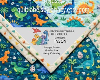 Custom Dinasour Quilt Label: Personalized Fabric Tag