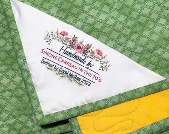 Custom Fabric Quilt Label: Personalized Handmade Quilt Tag made by grandma