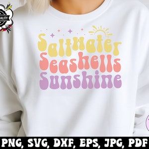 Saltwater Seashells Sunshine Svg Png, Retro Summer Svg Cricut File, Groovy Summer Clipart Png Sublimation Designs, Summer Beach Vacation Svg