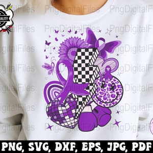 Retro Purple Ribbon Png Svg, Lupus Svg Cricut, Fibromyalgia Awareness Png Sublimation Designs, Overdose Png, Crohn&#39;s Disease Svg Silhouette