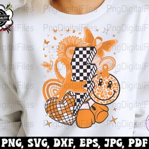 Retro Orange Ribbon Awareness Png Svg, Leukemia ADHD Svg Cricut, CRPS Multiple Sclerosis Awareness Png Sublimation Designs, Kidney Cancer