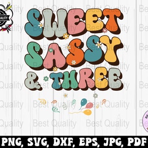Threenager Svg Png, Sweet Sassy en drie Svg, 3e verjaardag Svg Cricut, derde verjaardag Png sublimatie Design, drie jaar oude verjaardag Svg