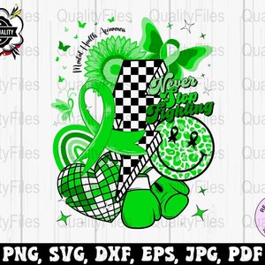 Retro Mental Health Awareness Svg Png, Never Stop Fighting Svg Cricut, Support Mental Health Awareness Warrior Png Sublimation Design