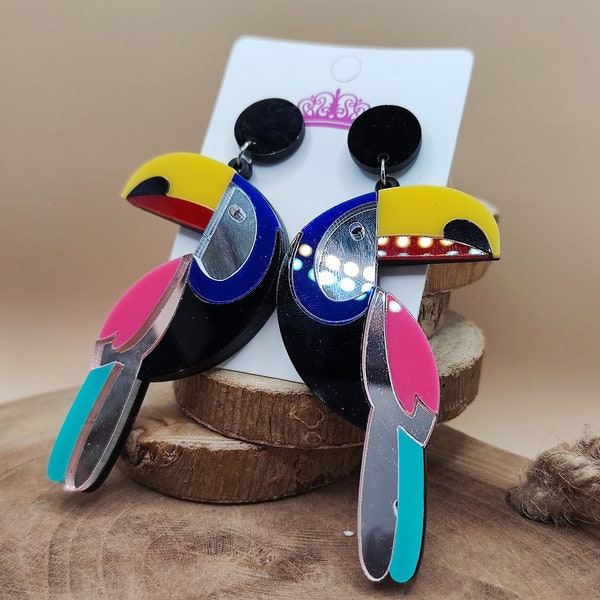 Paire de boucles d'oreilles acryliques Pop art toucan tendance