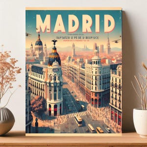 Póster de viaje de Madrid, arte de pared, arte urbano vintage, impresiones de viajes a Europa, arte de pared de España, regalo de Madrid, impresión de Madrid, arte de pared con descarga digital