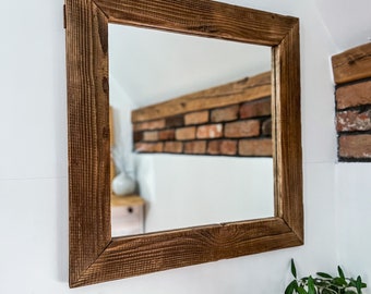 Mirror in a old wooden frame reclaimed unique wood rustic farmhouse bohostyle mirror country warm textured natural brown wood 70cm/27in MFW