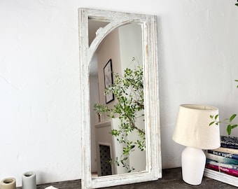 Ornament Light blue Window Frame Mirror Reclaimed Wood beams Mirror Pastel Farmhouse Wall Wabi Sabi French Country Home Decor 99x47 cm