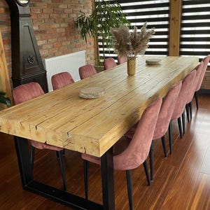 Old beams dining table black steel legs modern country rustic style organic barn wood reclaimed light solid wood massive table MFW design