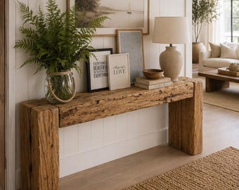 Old beam console table unique old wood rustic style table loft organic reclaimed barn wood entryway table solid pine wood MFW design