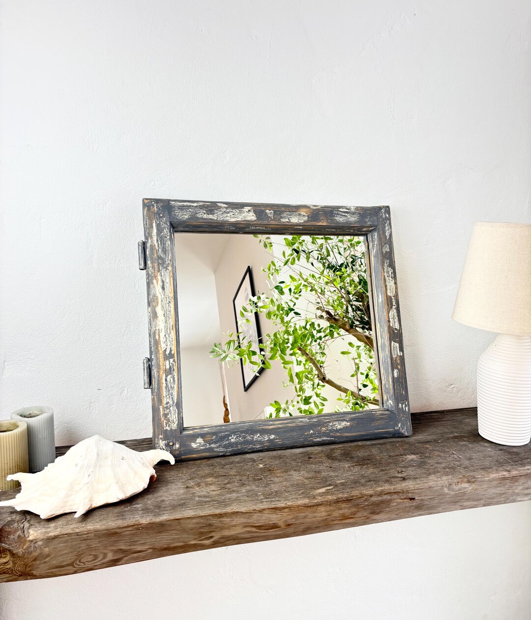 Window Mirror Rustic Small Antique Window Mirror Rustic Farmhouse Navy Blue Mirror French Country ...