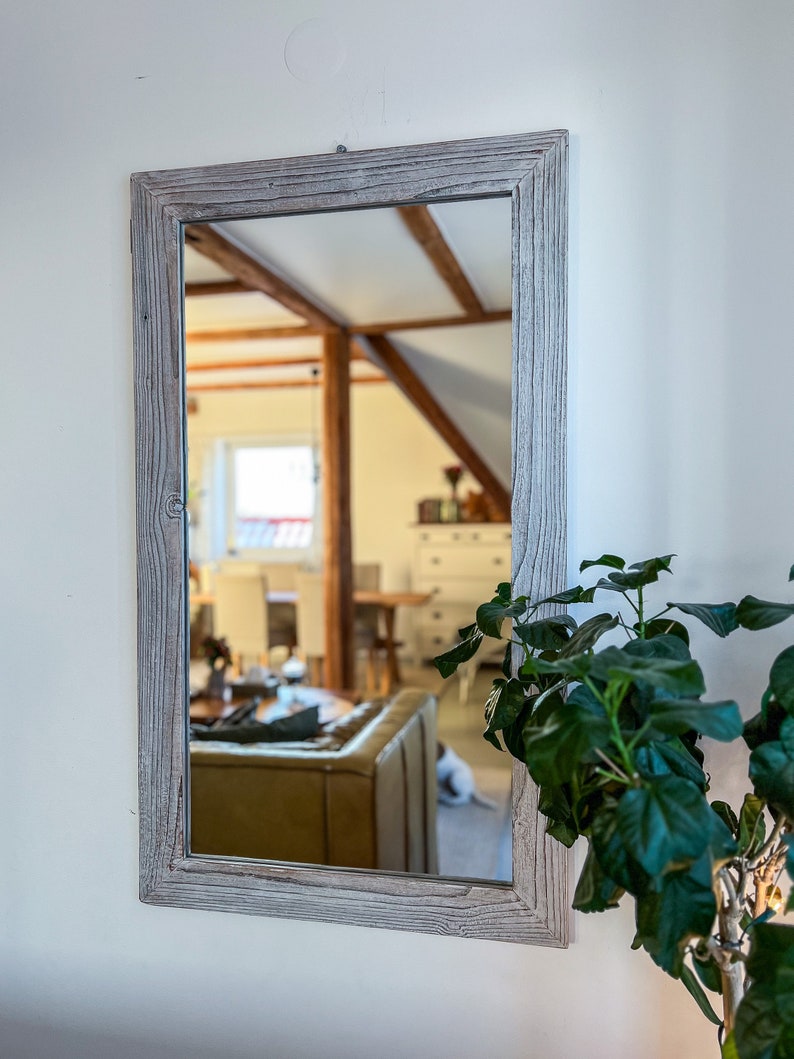 Rustic Whitewashed Mirror Mirror in a Old Wooden Whitewashed Gray Frame Reclaimed Unique Wood ...
