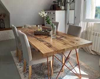 Reclaimed Poplar Dining Table | Rustic Modern Table with Hairpin Legs | Old Barn Wood Table with Epoxy Resin | Large Farmhouse Dining Table