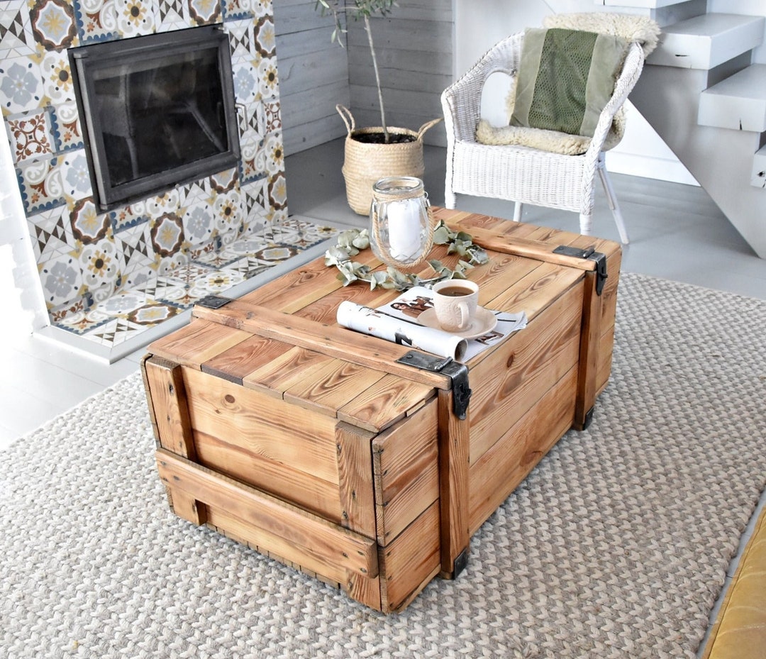 Old Chest Box Army Box Coffee Table Rustic Style Organic Barn Wood