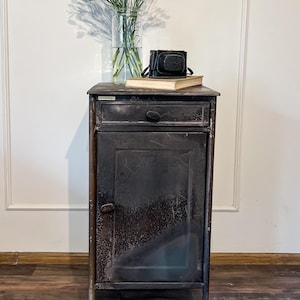Vintage industrial french steel metal cabinet MFW design side table bed side loft style unique furniture