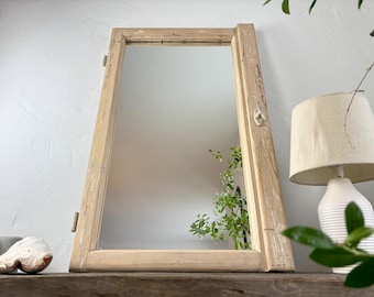 Rustic Window Frame Mirror Reclaimed Wood beams Mirror beige Pastel Farmhouse Wall Mirror Wabi Sabi French Country Home Decor 58x93 cm