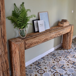 Old beam console table unique old wood rustic style table loft organic reclaimed barn wood entryway table solid pine wood MFW design