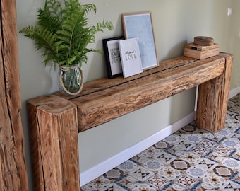 Old beam console table unique old wood rustic style table loft organic reclaimed barn wood entryway table solid pine wood MFW design
