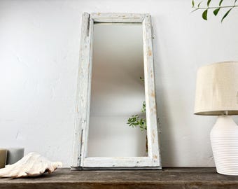 Whitewashed Window Frame Mirror Reclaimed Wood Mirror Pastel Farmhouse Wall Mirror Wabi Sabi French Country Home Decor 41x86cm MFWdesign