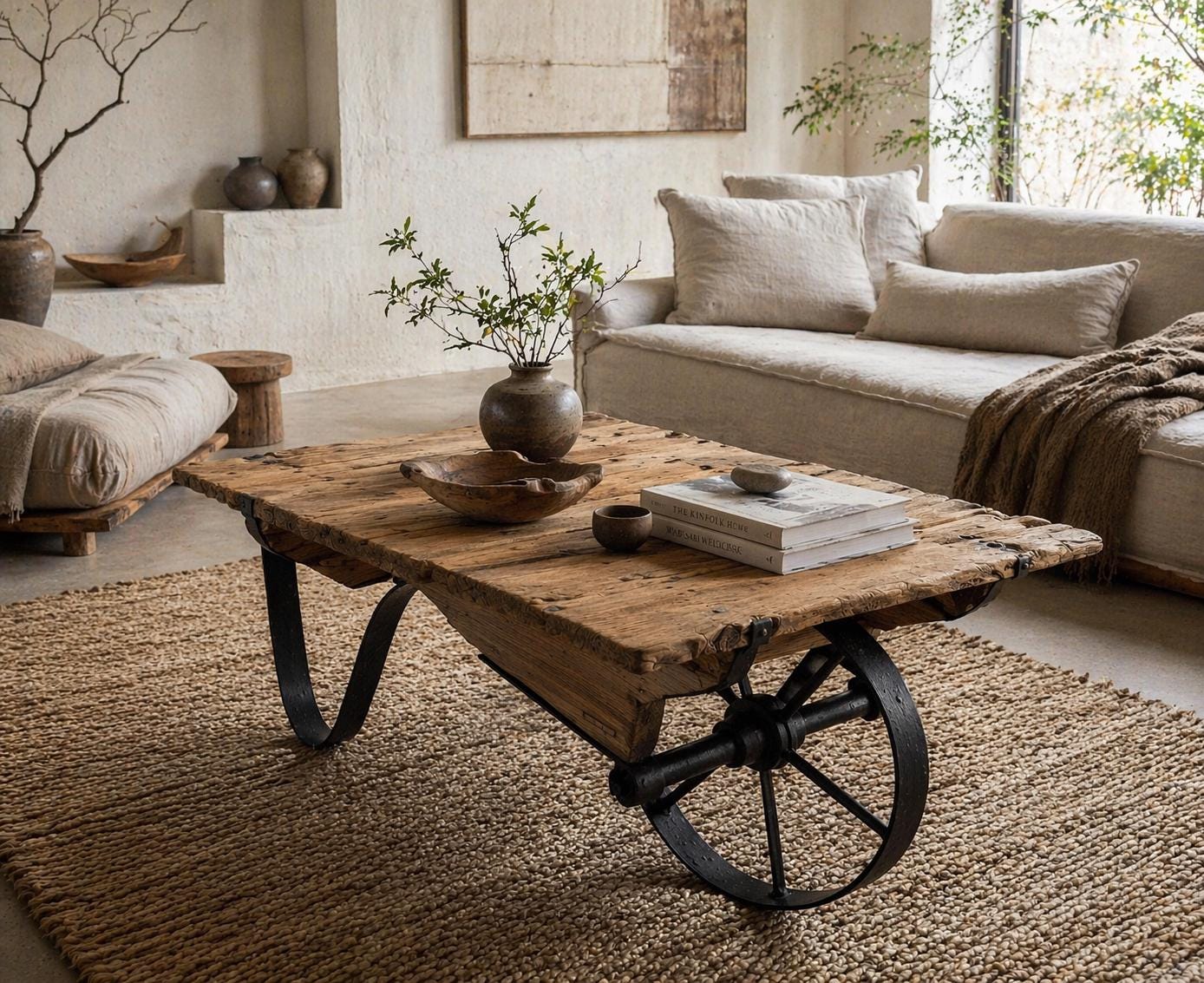 Unique Industrial Cart Coffee Table – Reclaimed Wood Coffee Table