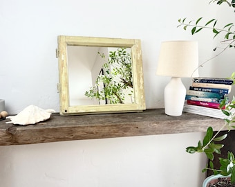 Old Window rustic Frame Mirror Reclaimed Wood beams Mirror mint green Pastel Farmhouse Wall Mirror Wabi Sabi French Country Decor 56x50 cm