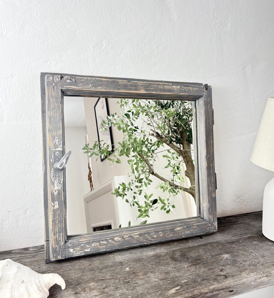 Window Mirror Rustic Small Antique Window Mirror Rustic Farmhouse Navy Blue Mirror French Country ...