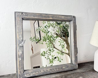 Antique Window Mirror Rustic Farmhouse navy blue Mirror French Country Mirror Shabby Chic Window Frame Mirror Pastel Wall Decor 56x50 cm