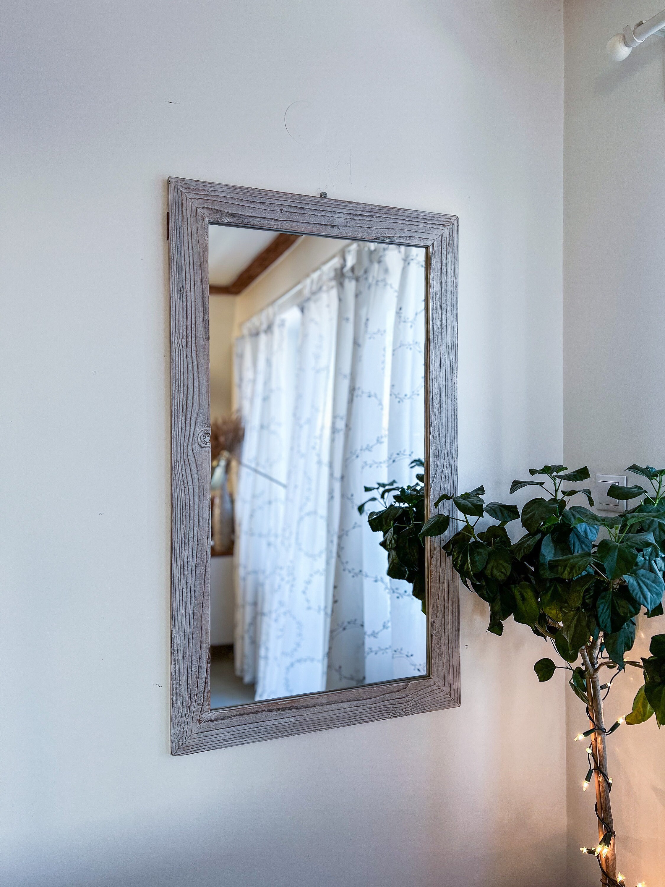 Rustic Whitewashed Mirror Mirror in a Old Wooden Whitewashed Gray Frame Reclaimed Unique Wood ...