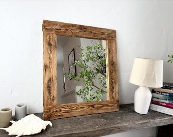 Rustic Reclaimed Wood Mirror Farmhouse Wall Mirror Wooden Frame Mirror Bathroom Entryway Bedroom Decor Handmade Mirror 60x68 cm MFWdesign