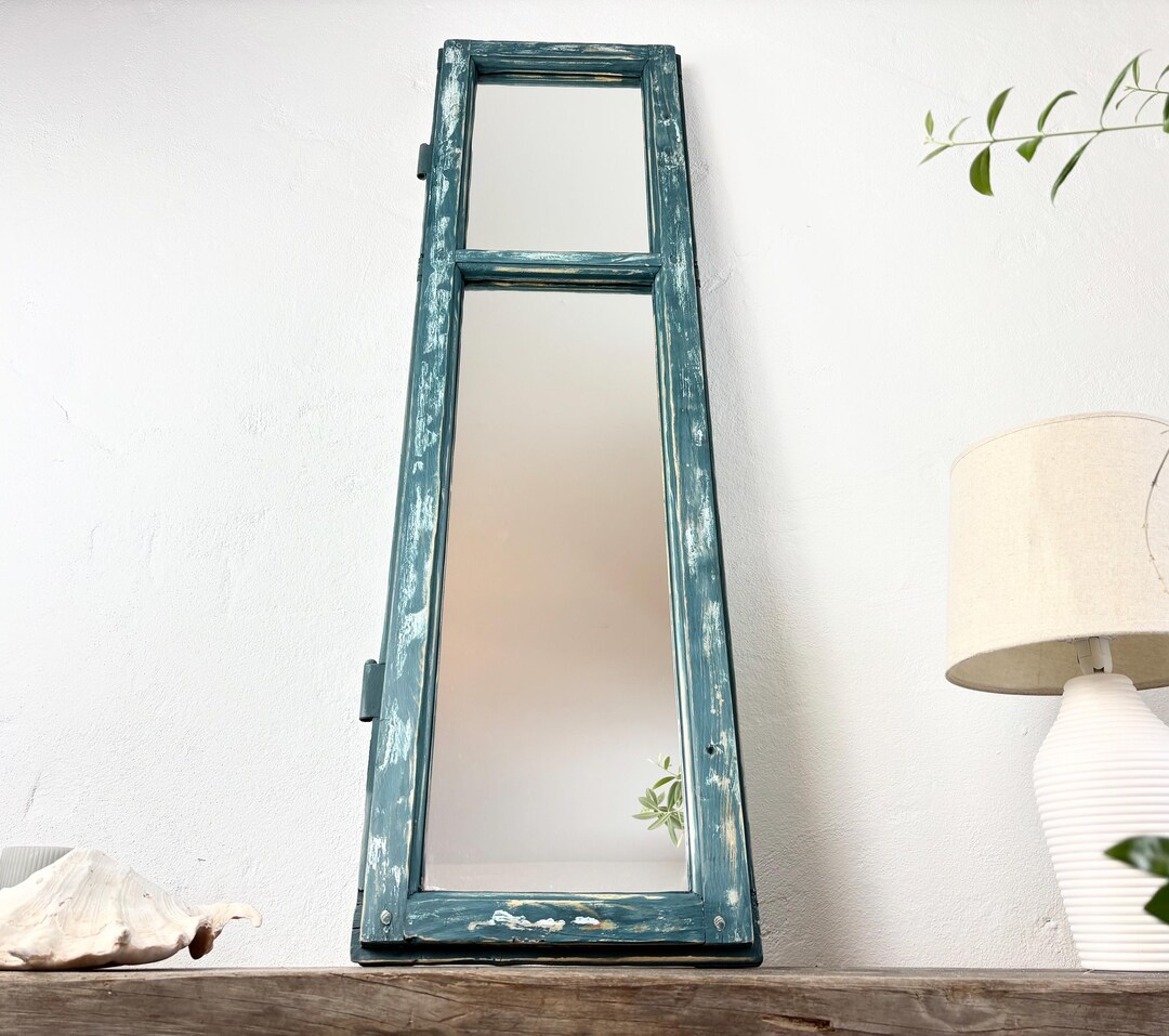 Window Mirror Rustic Small Antique Window Mirror Rustic Farmhouse Navy Blue Mirror French Country ...