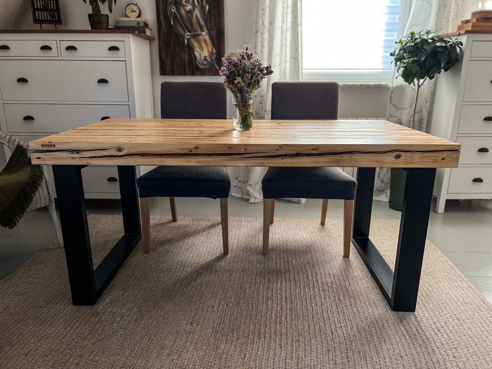 Old Beams Dining Table Black Legs Rustic Style Loft Organic Barn Wood ...