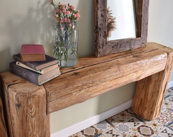 Old beam console table. Unique wood rustic style table, loft organic reclaimed barn wood entryway table country solid waxed pine MFWdesign