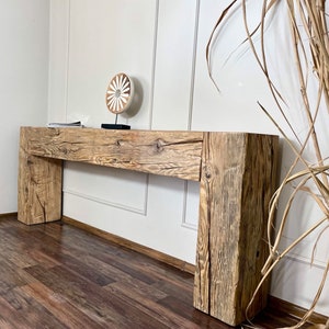 Narrow console table sculpture table vintage solid reclaimed wood rustic 72inch entryway console sustainable home decor custom wood table